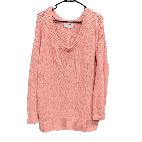 Old Navy Women's V Neck Tunic Length Long Sleeve Knit Sweater Pink Large - Picture 1 of 5